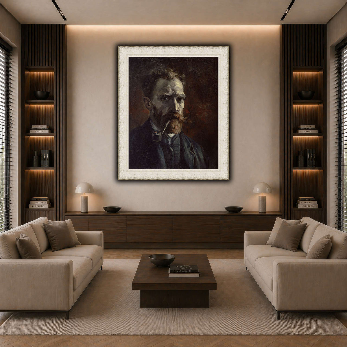 Vincent_van_Gogh_-_Self-portrait_with_pipe dark neutral-living room