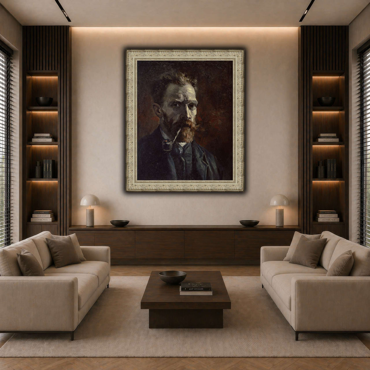 Vincent_van_Gogh_-_Self-portrait_with_pipe dark neutral-living room