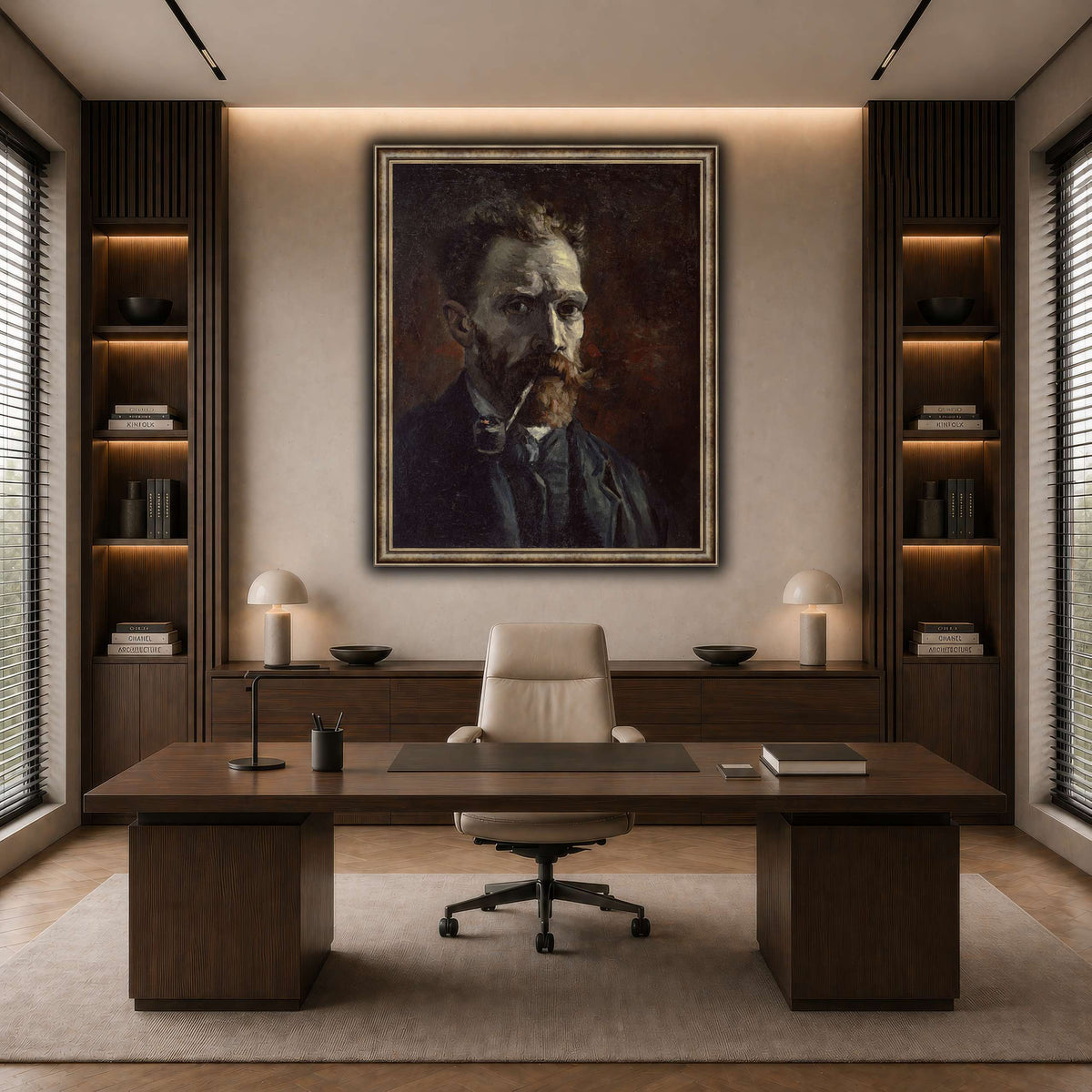Vincent_van_Gogh_-_Self-portrait_with_pipe dark neutral-office