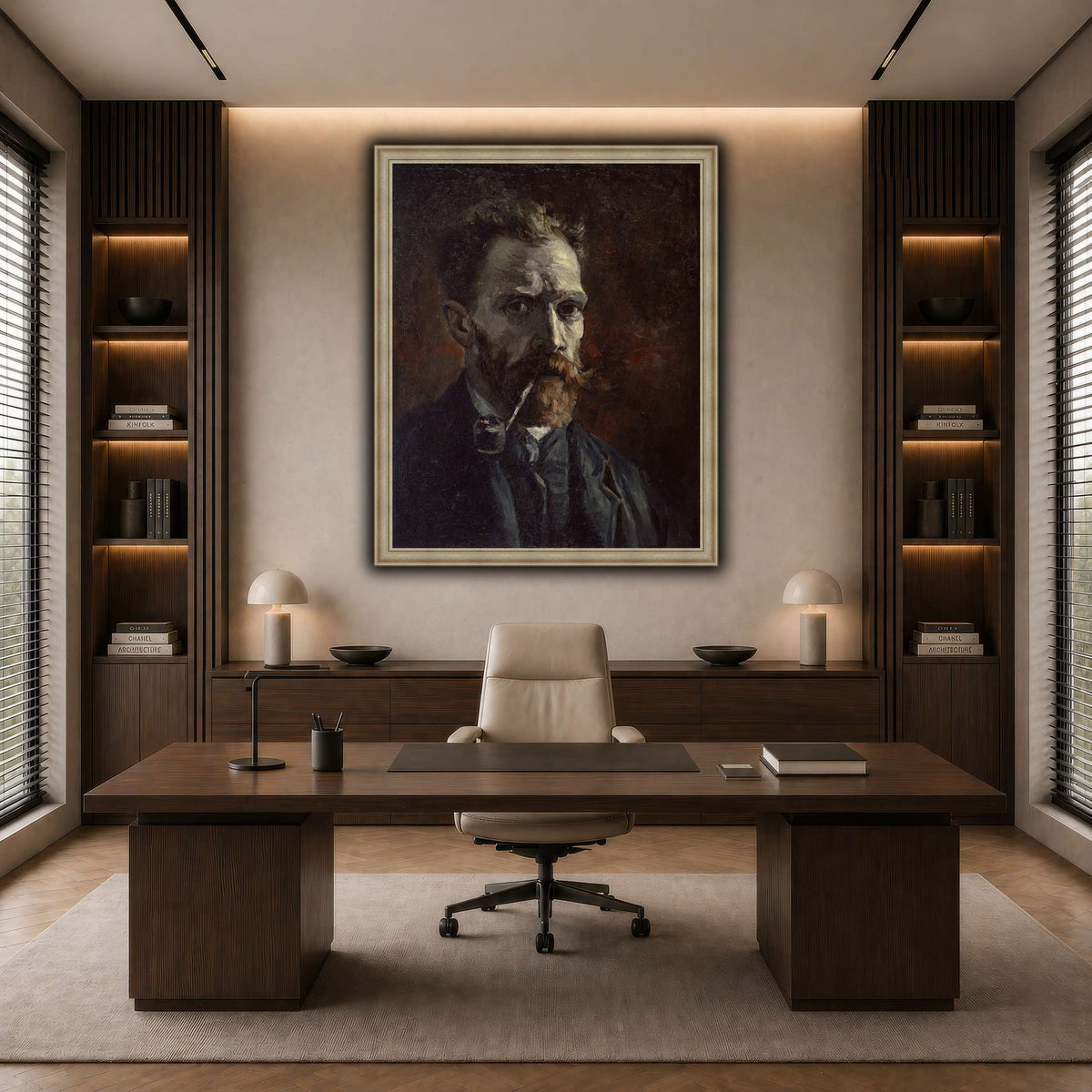 Vincent_van_Gogh_-_Self-portrait_with_pipe dark neutral-office