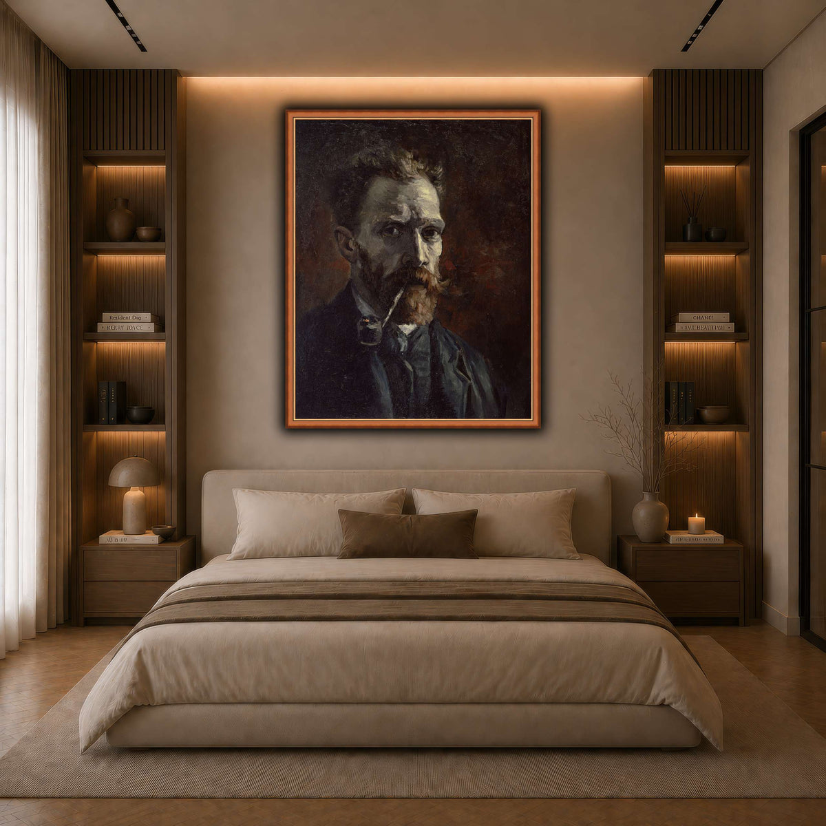 Vincent_van_Gogh_-_Self-portrait_with_pipe dark neutral-bedroom