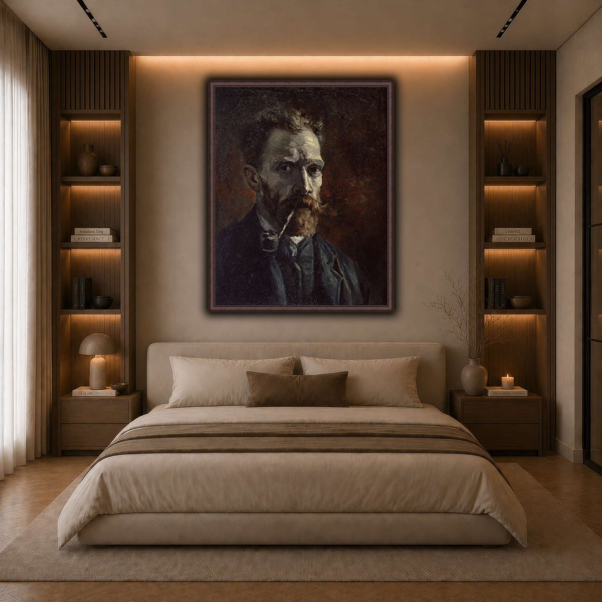 Vincent_van_Gogh_-_Self-portrait_with_pipe dark neutral-bedroom