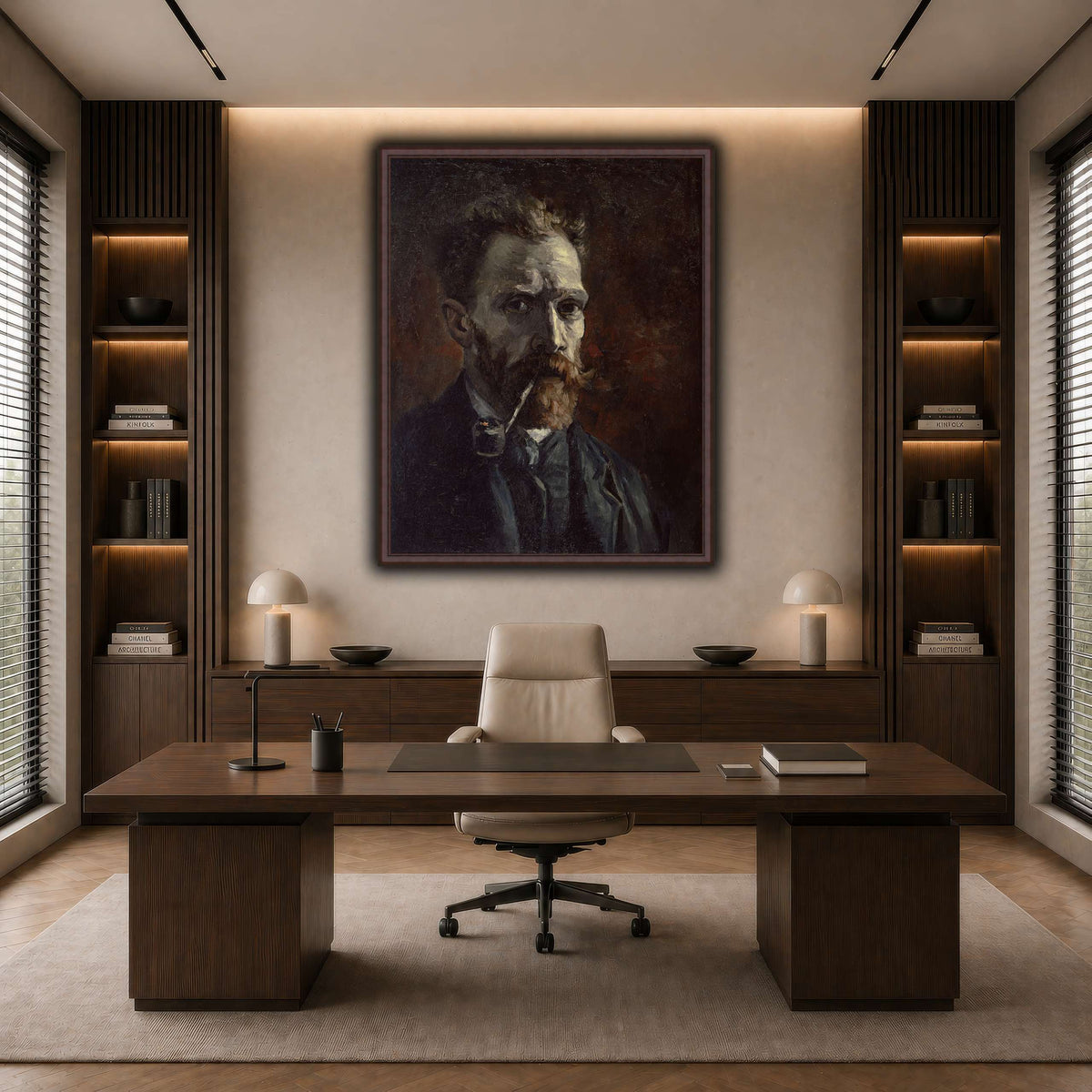 Vincent_van_Gogh_-_Self-portrait_with_pipe dark neutral-office
