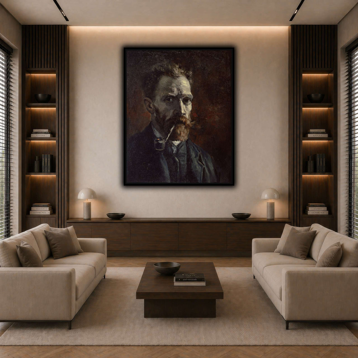 Vincent_van_Gogh_-_Self-portrait_with_pipe dark neutral-living room