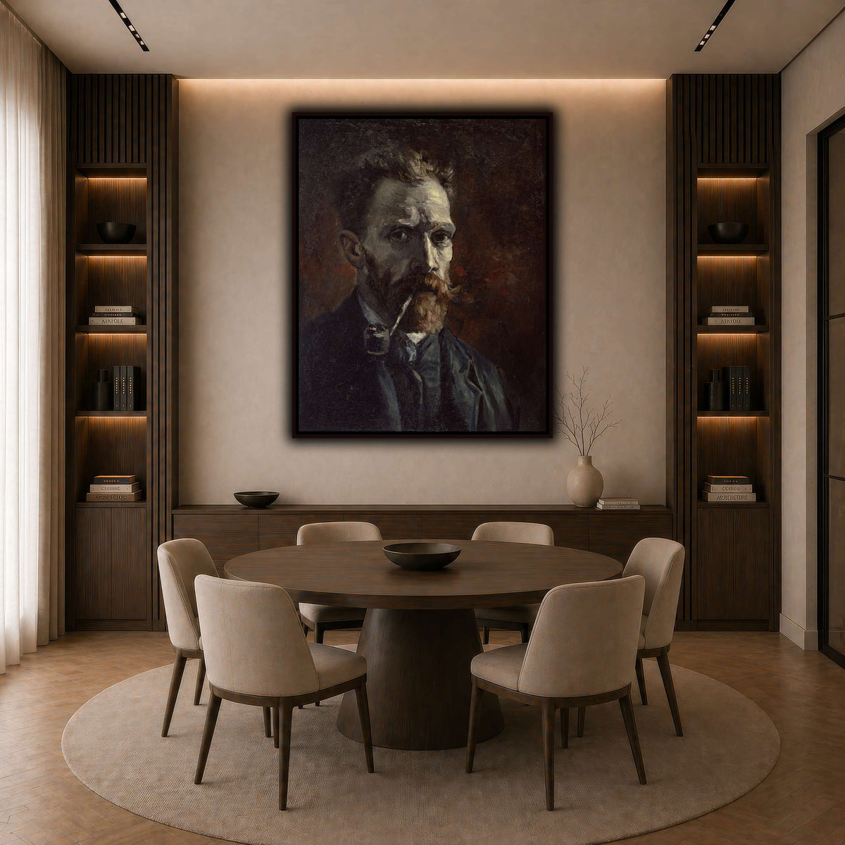 Vincent_van_Gogh_-_Self-portrait_with_pipe dark neutral-dining room