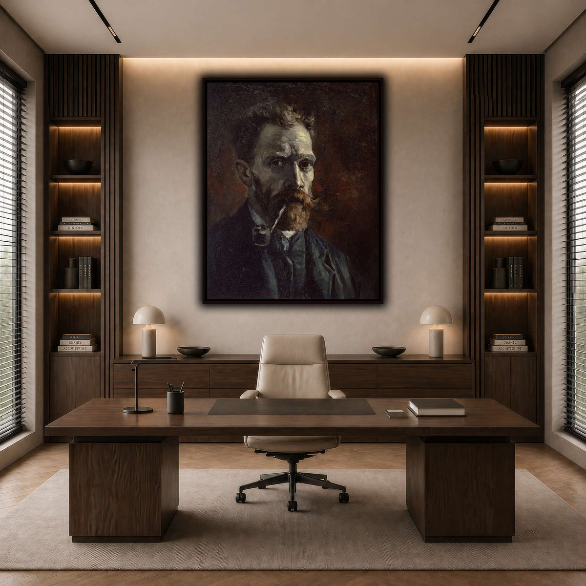 Vincent_van_Gogh_-_Self-portrait_with_pipe dark neutral-office