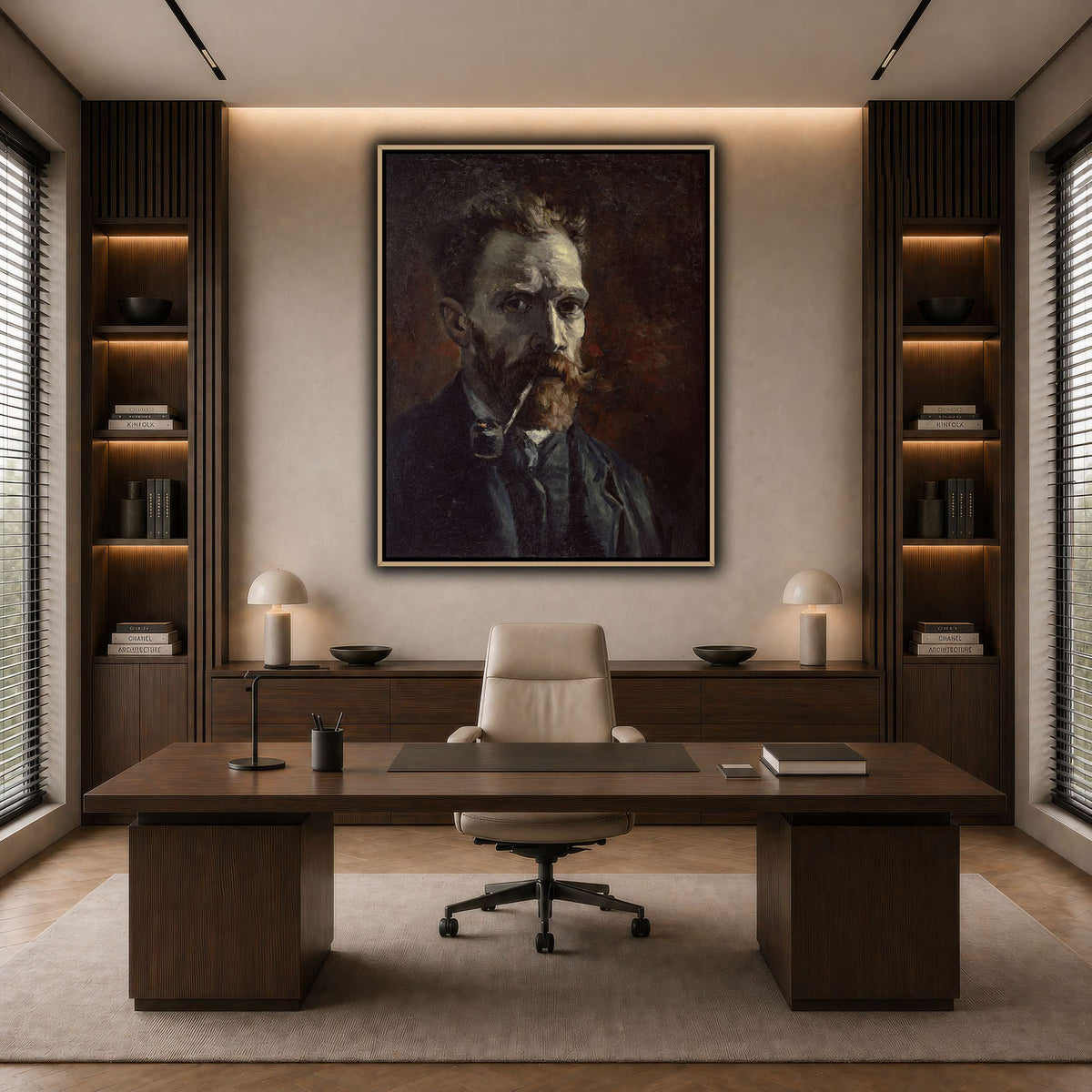 Vincent_van_Gogh_-_Self-portrait_with_pipe dark neutral-office
