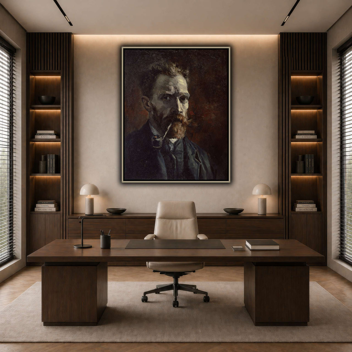 Vincent_van_Gogh_-_Self-portrait_with_pipe dark neutral-office