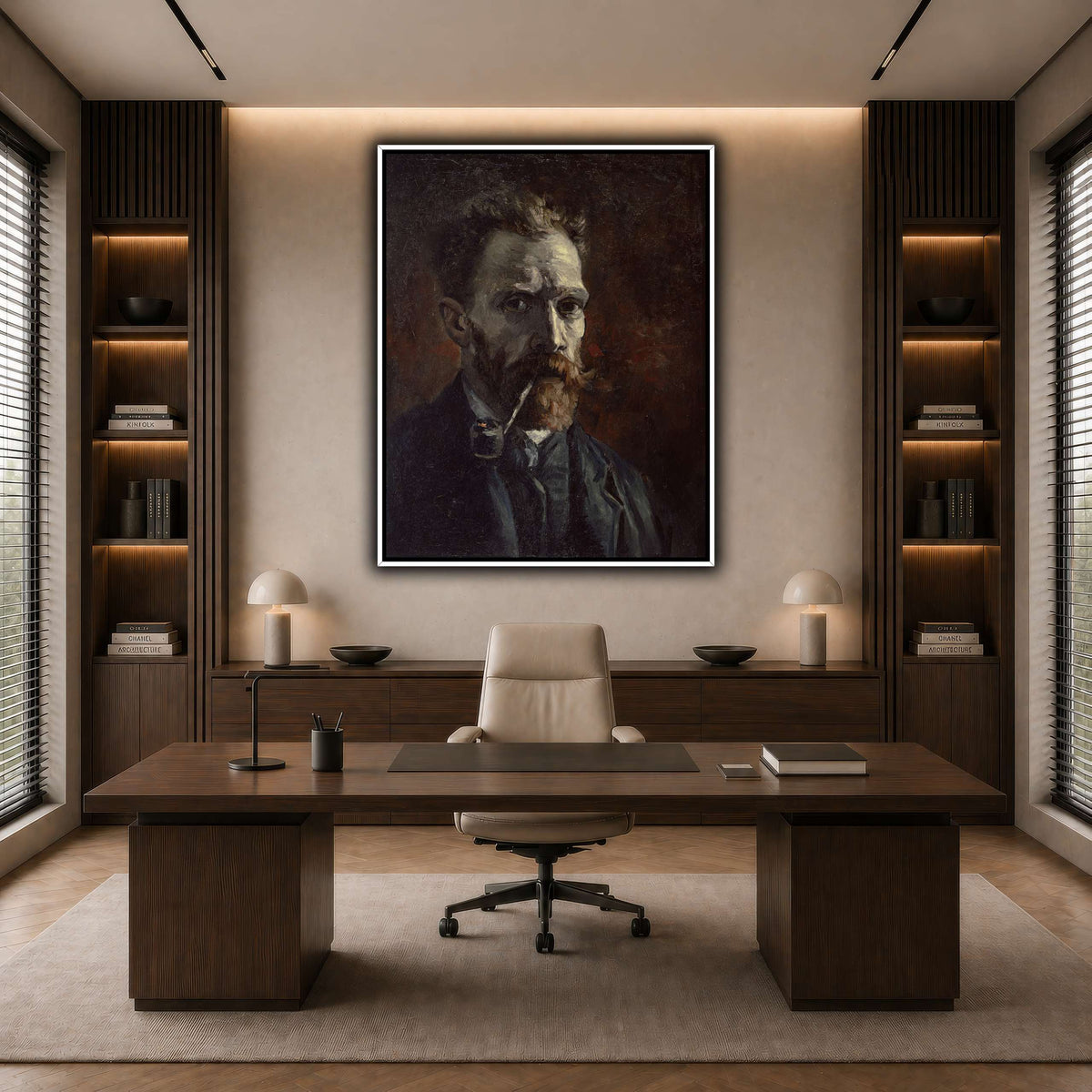 Vincent_van_Gogh_-_Self-portrait_with_pipe dark neutral-office