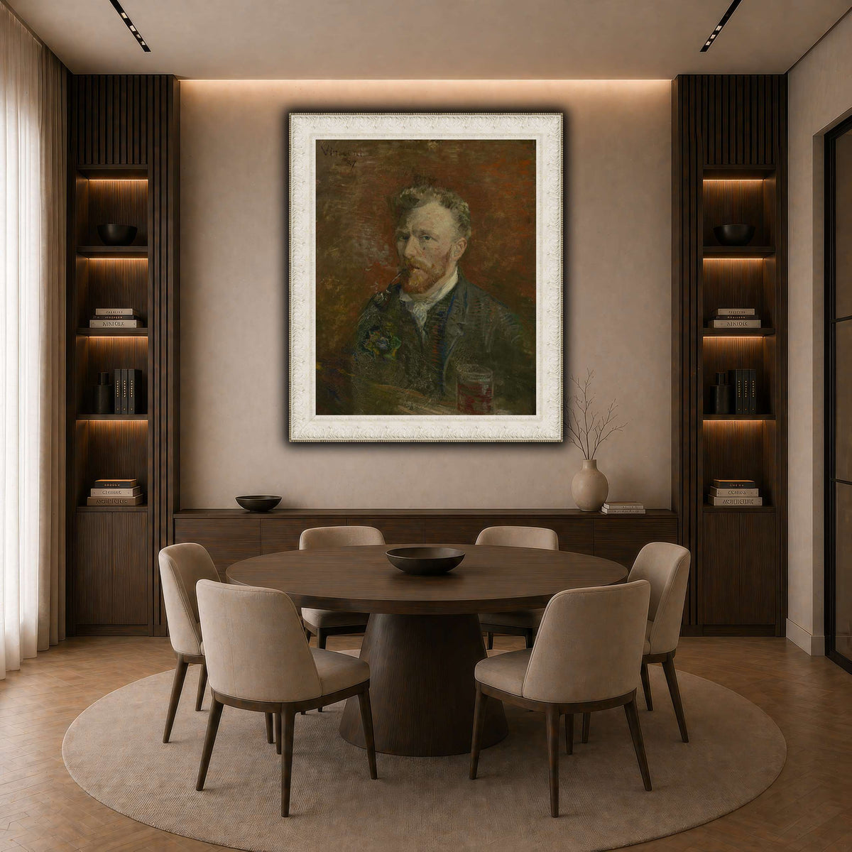 Zelfportret_met_glas dark neutral-dining room