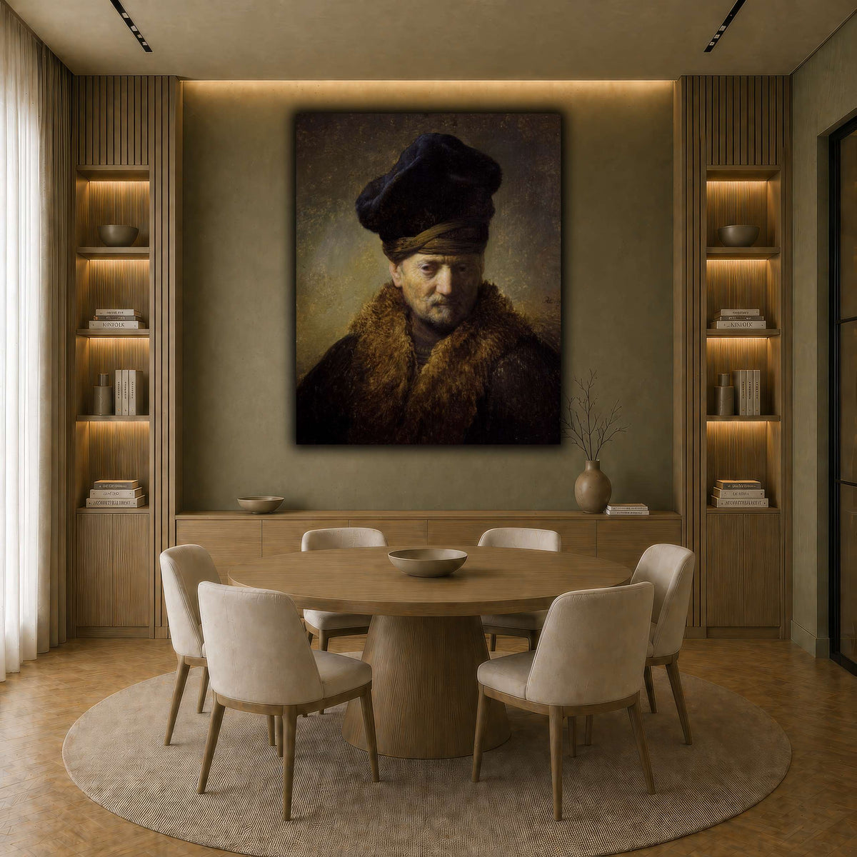 Borststuk_van_een_oude_man_met_bontmuts_Rembrandt-van-Rijn earth-dining room