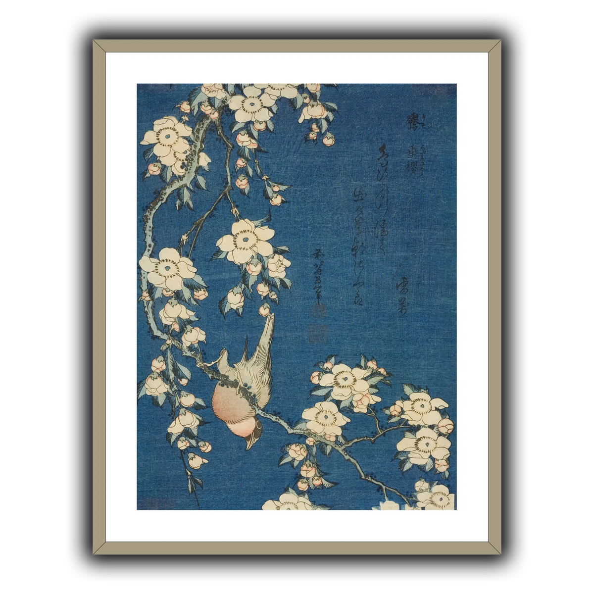 Bullfinch_and_Weeping_Cherry)_Katsushika Hokusai