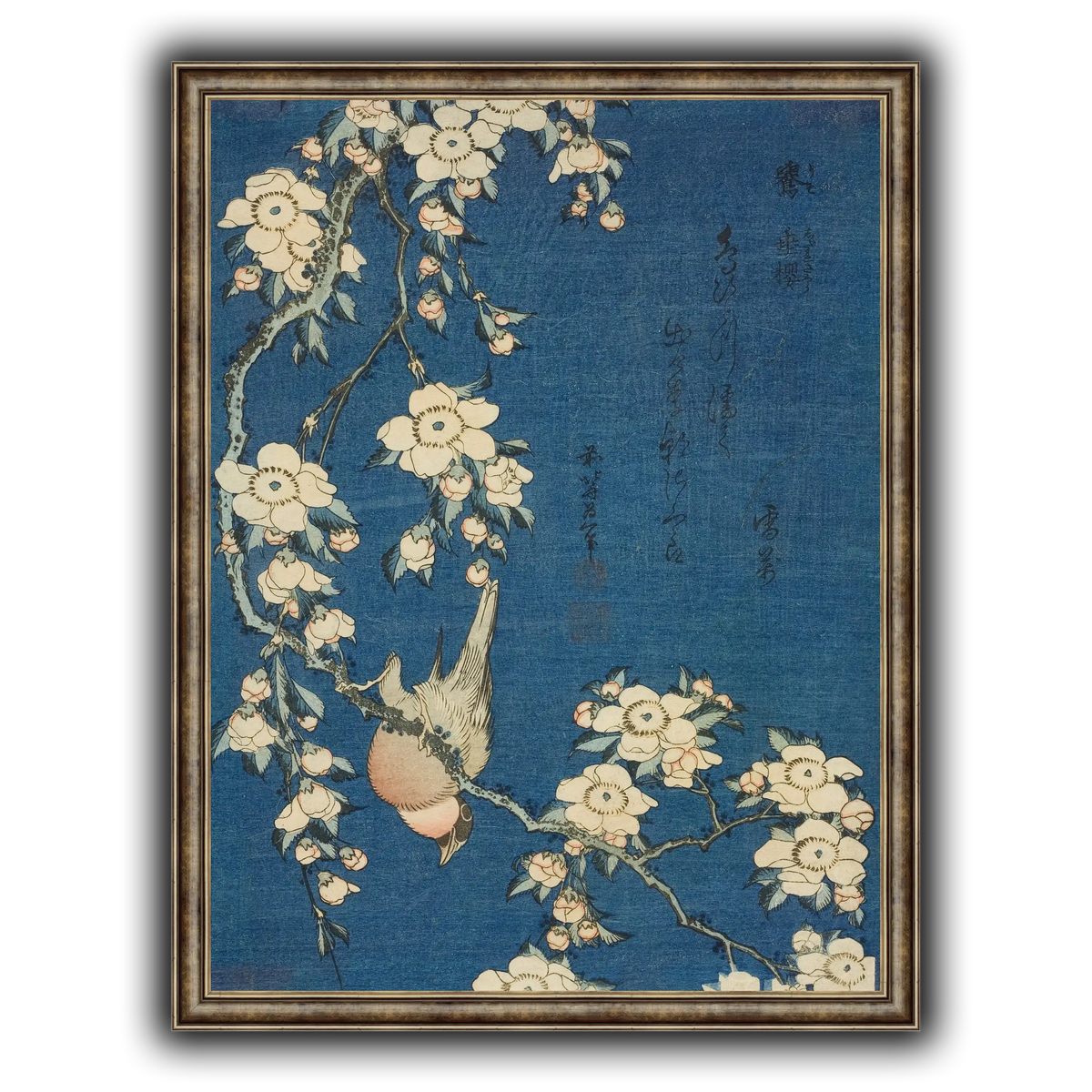 Bullfinch_and_Weeping_Cherry)_Katsushika Hokusai