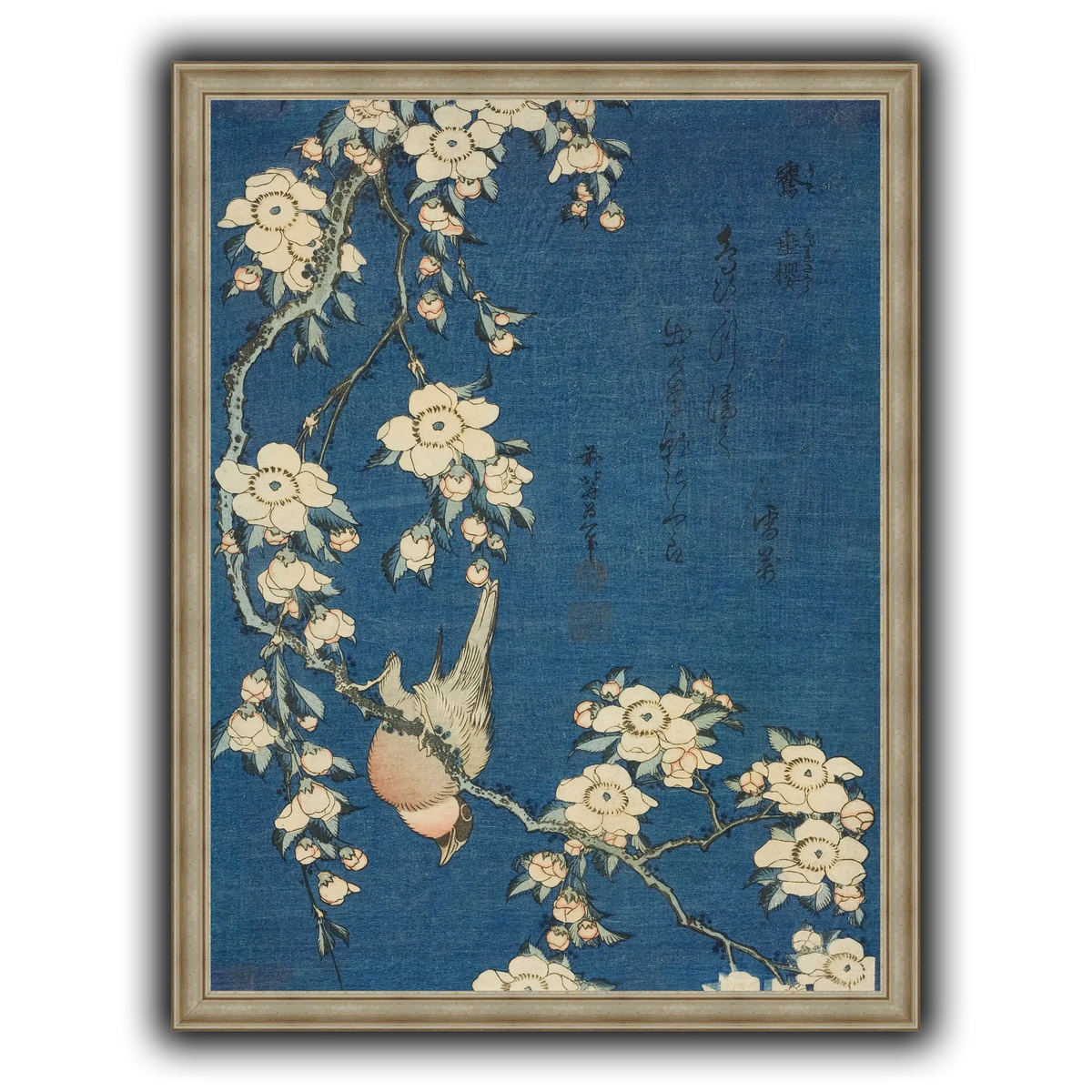 Bullfinch_and_Weeping_Cherry)_Katsushika Hokusai