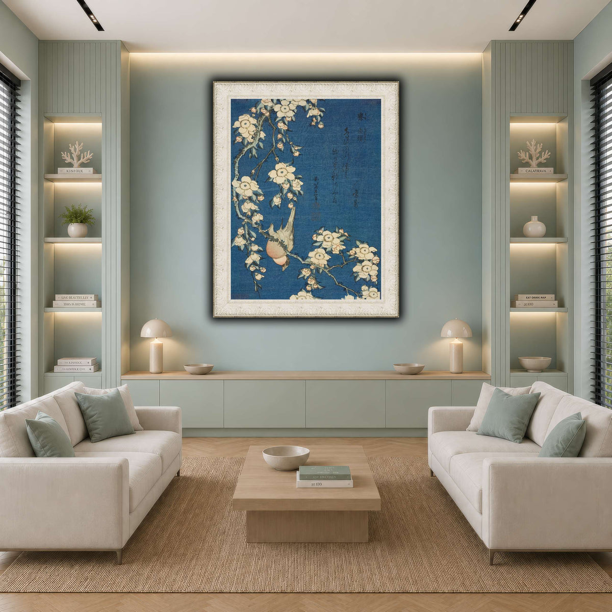 Bullfinch_and_Weeping_Cherry)_Katsushika Hokusai  cool-living room