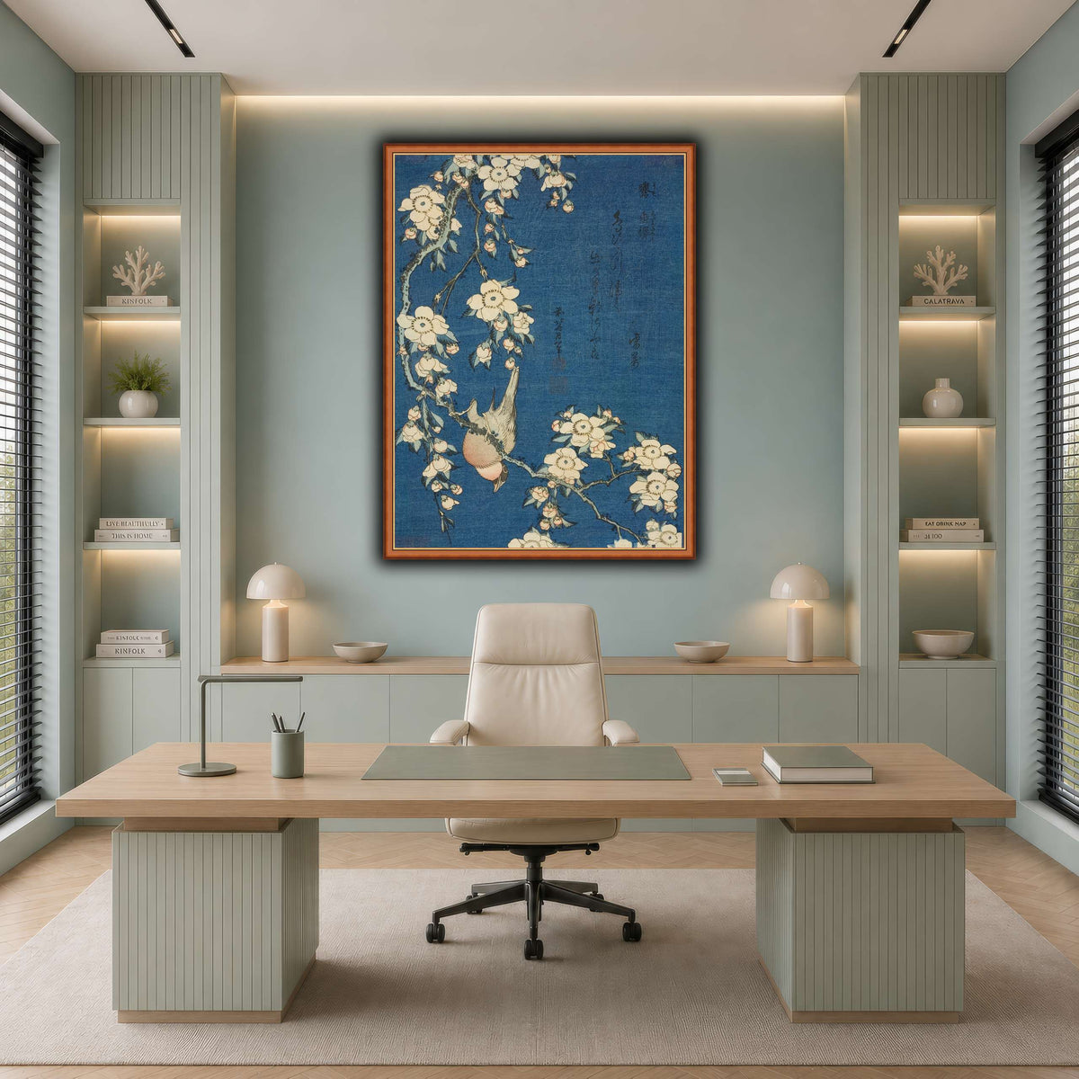 Bullfinch_and_Weeping_Cherry)_Katsushika Hokusai  cool-office