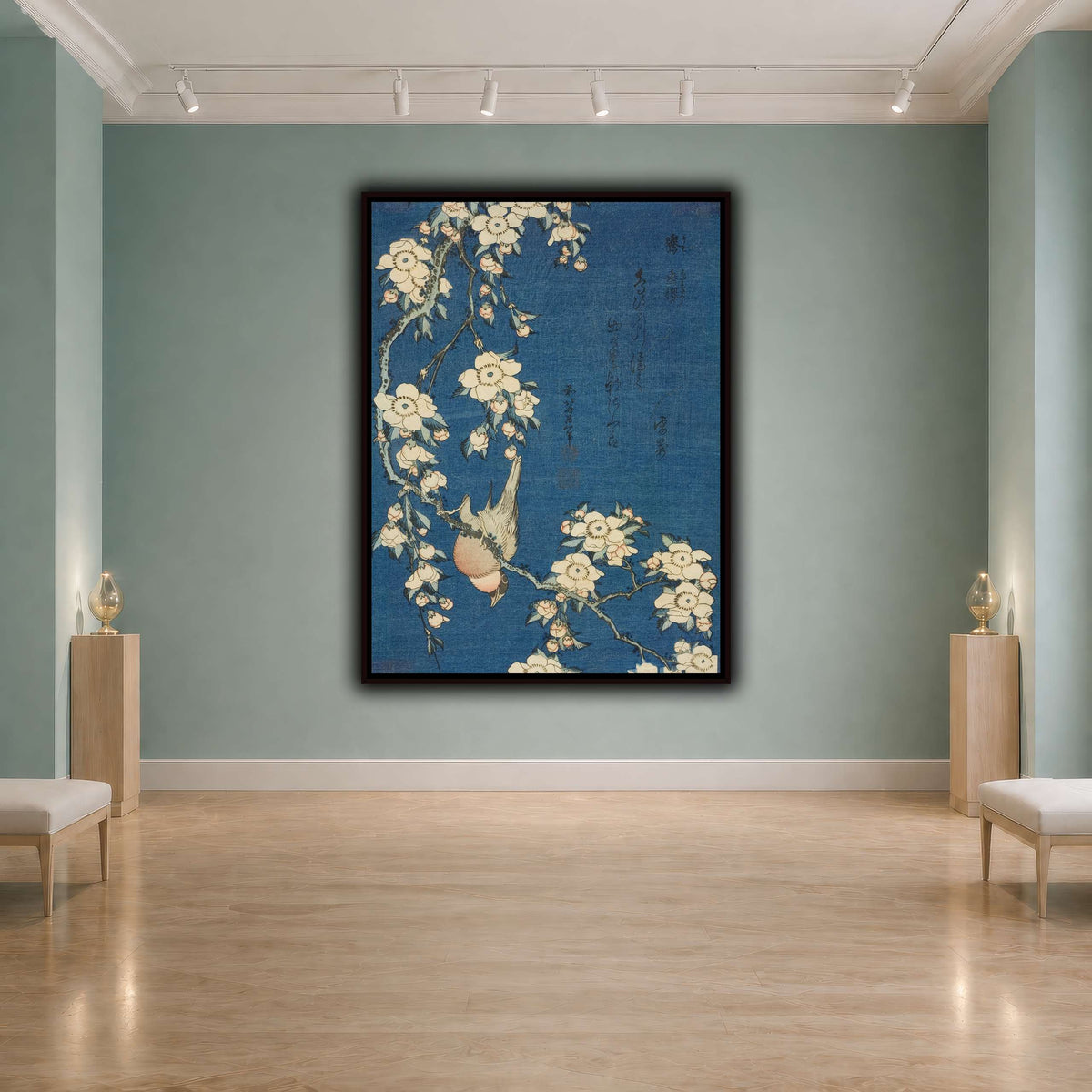 Bullfinch_and_Weeping_Cherry)_Katsushika Hokusai  cool-agallery