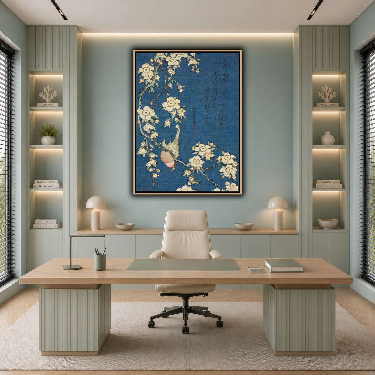 Bullfinch_and_Weeping_Cherry)_Katsushika Hokusai  cool-office