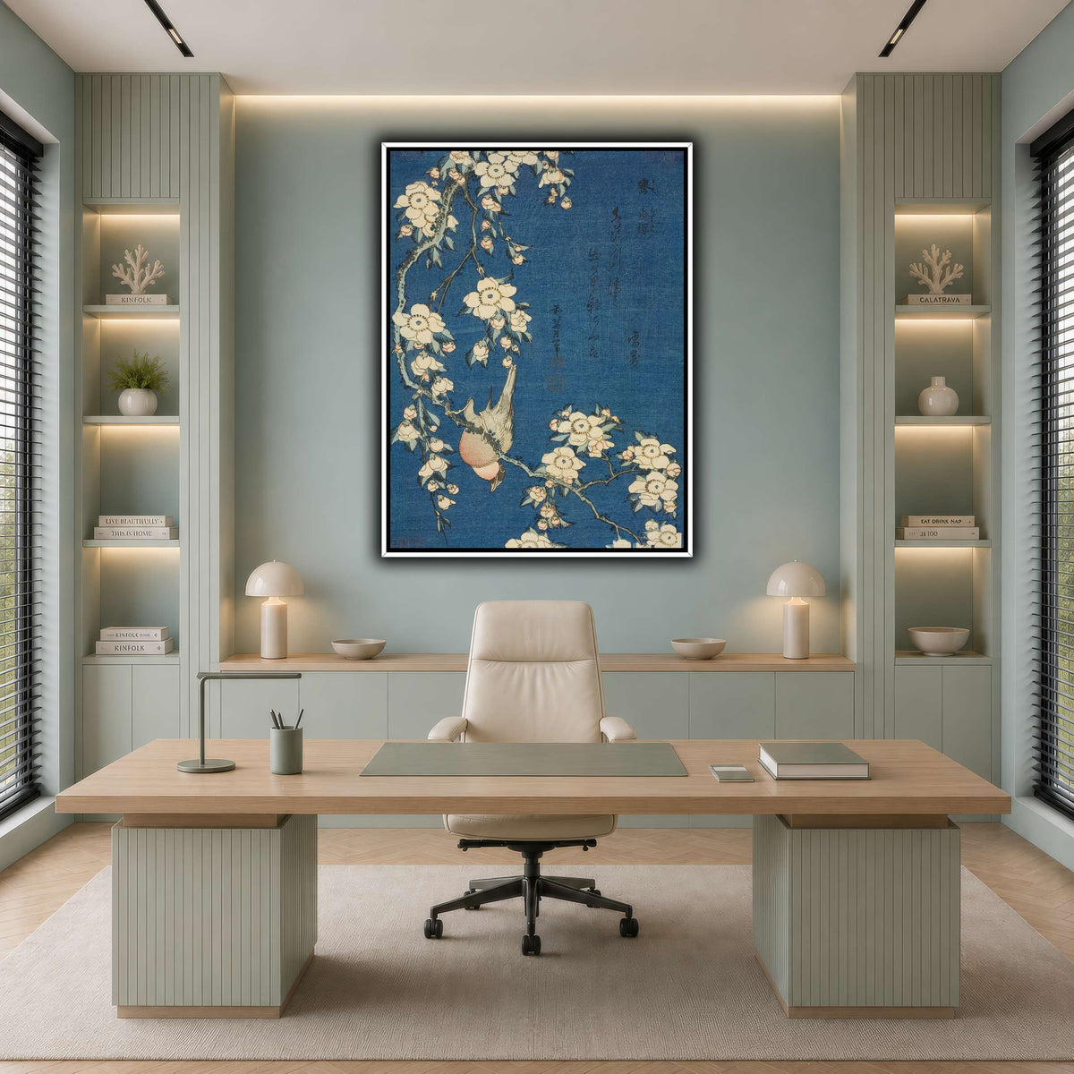 Bullfinch_and_Weeping_Cherry)_Katsushika Hokusai  cool-office