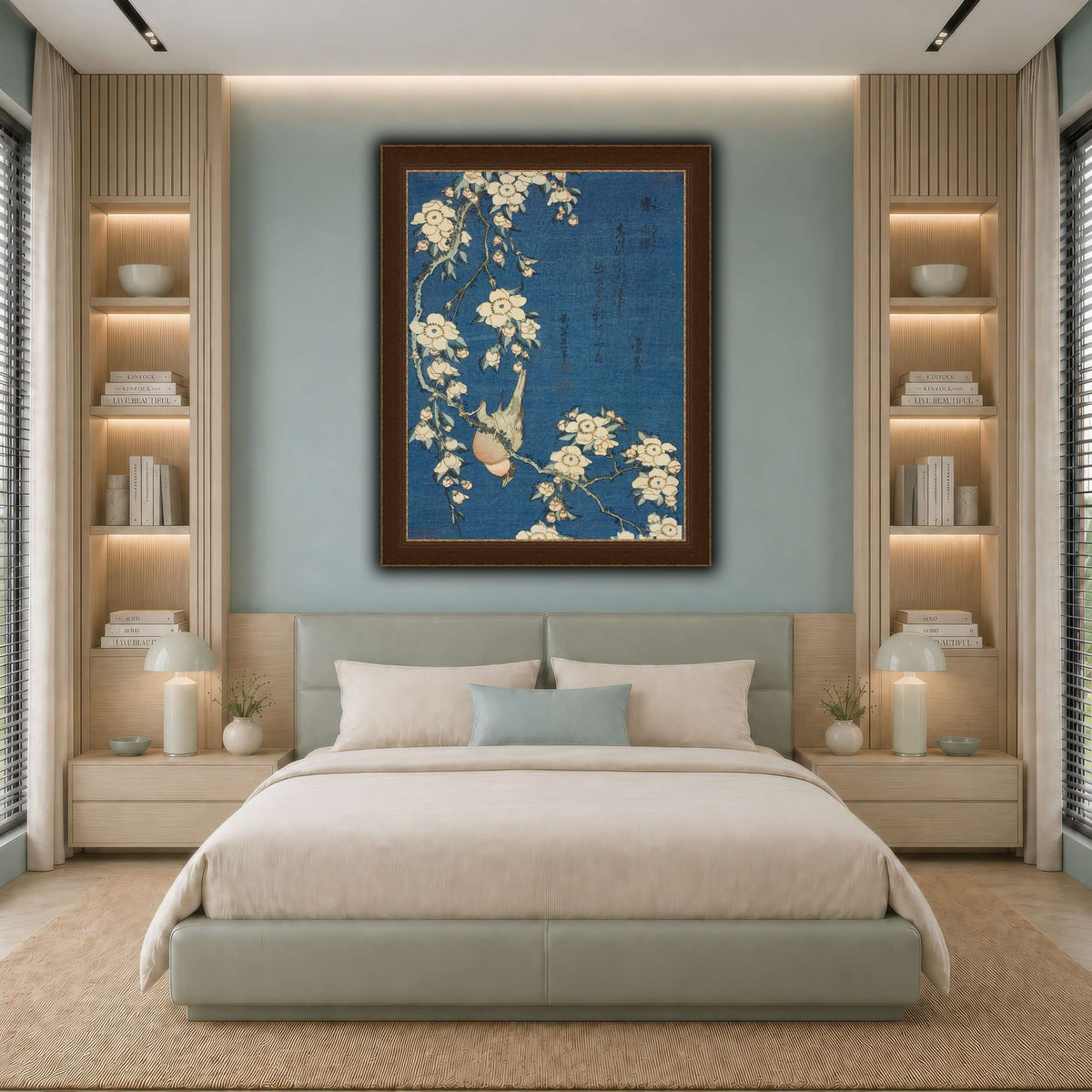 Bullfinch_and_Weeping_Cherry)_Katsushika Hokusai  cool-bedroom
