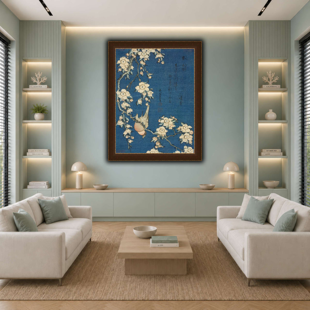 Bullfinch_and_Weeping_Cherry)_Katsushika Hokusai  cool-living room