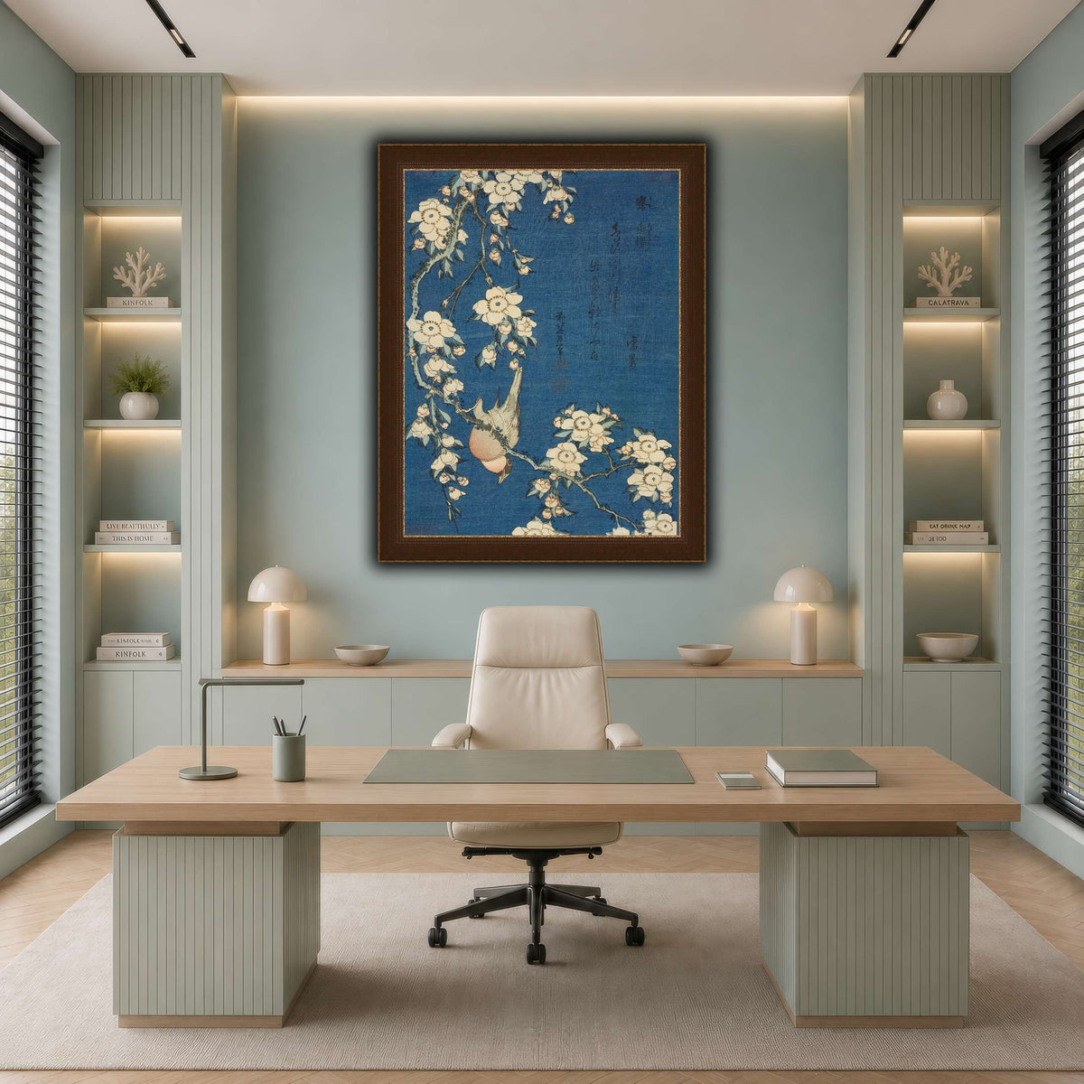 Bullfinch_and_Weeping_Cherry)_Katsushika Hokusai  cool-office