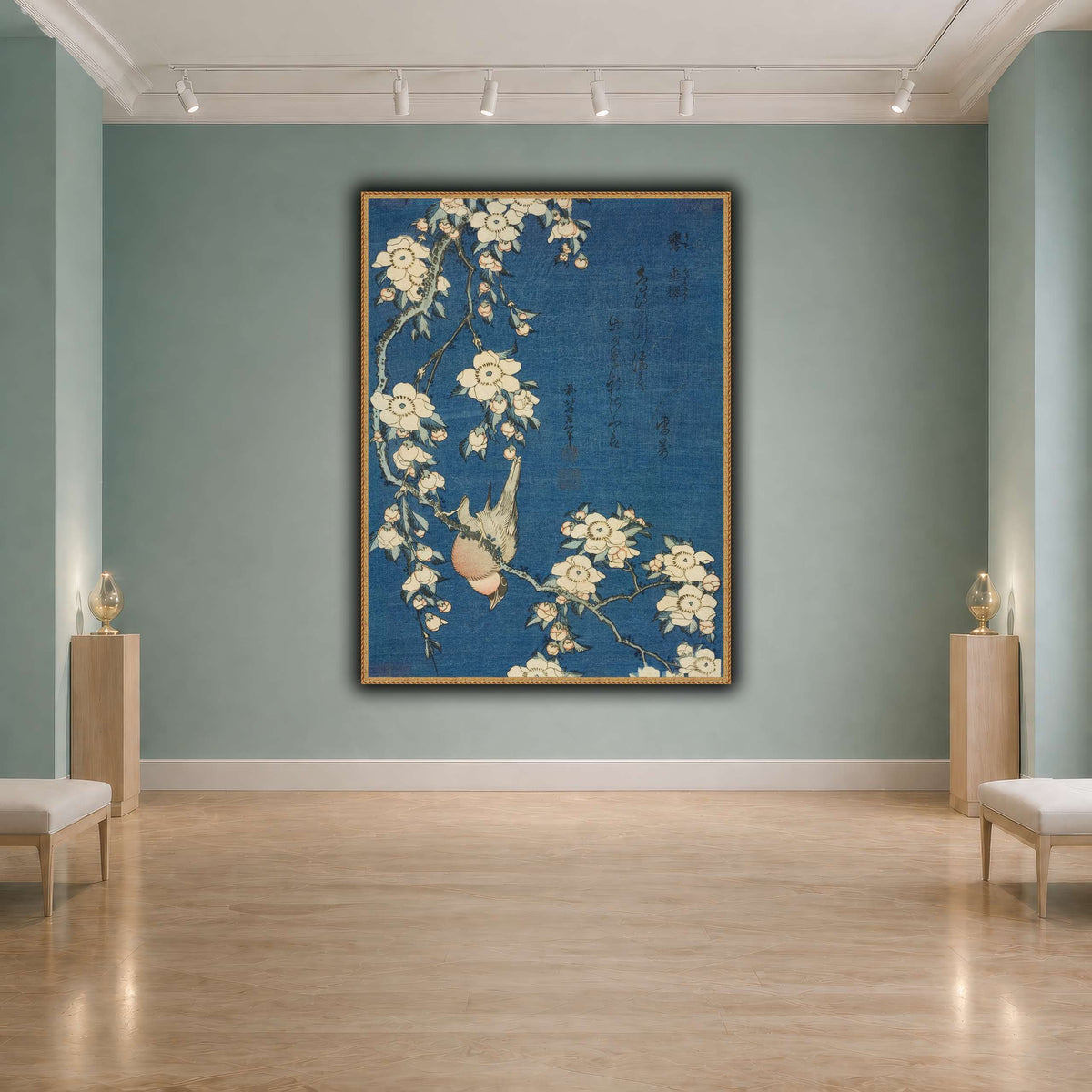 Bullfinch_and_Weeping_Cherry)_Katsushika Hokusai  cool-agallery