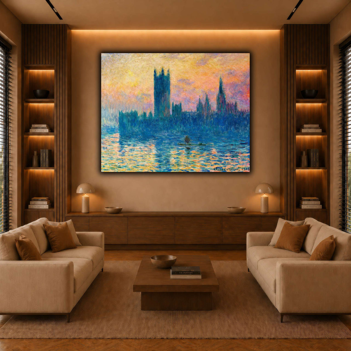 Claude_Monet_-_The_Houses_of_Parliament,_Sunset warm-living-room