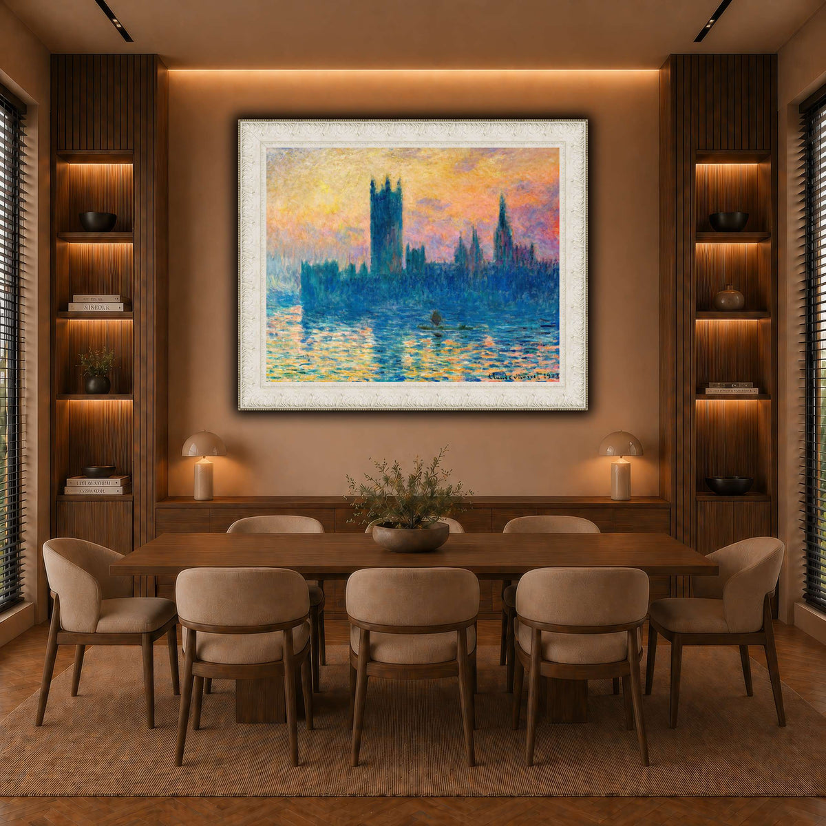 Claude_Monet_-_The_Houses_of_Parliament,_Sunset warm-dining room