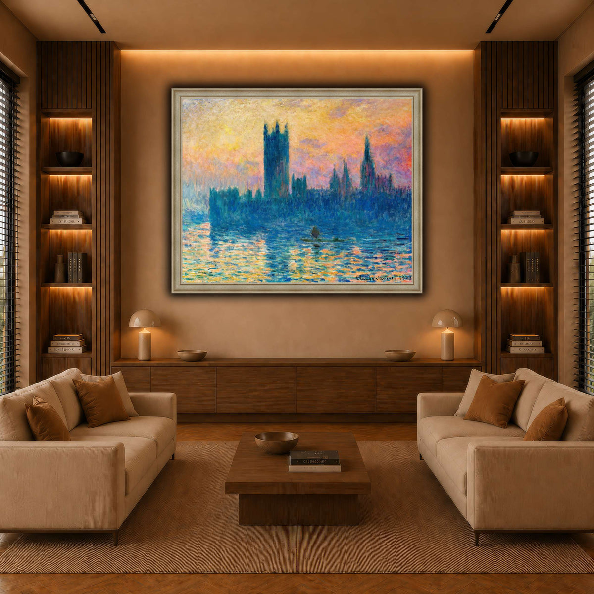 Claude_Monet_-_The_Houses_of_Parliament,_Sunset warm-living-room