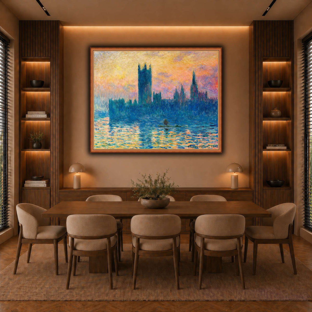 Claude_Monet_-_The_Houses_of_Parliament,_Sunset warm-dining room