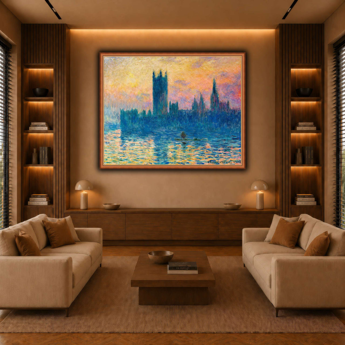 Claude_Monet_-_The_Houses_of_Parliament,_Sunset warm-living-room