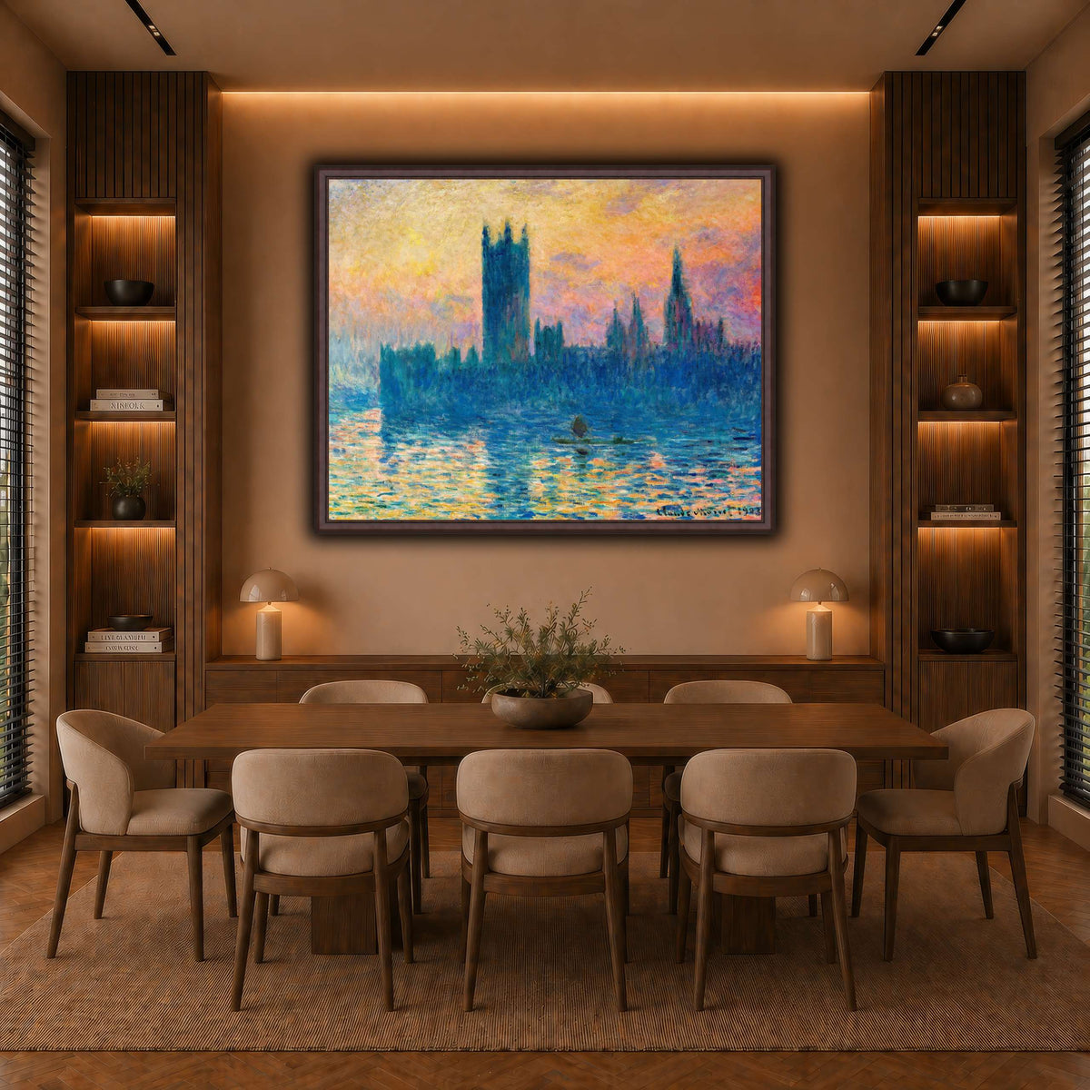 Claude_Monet_-_The_Houses_of_Parliament,_Sunset warm-dining room