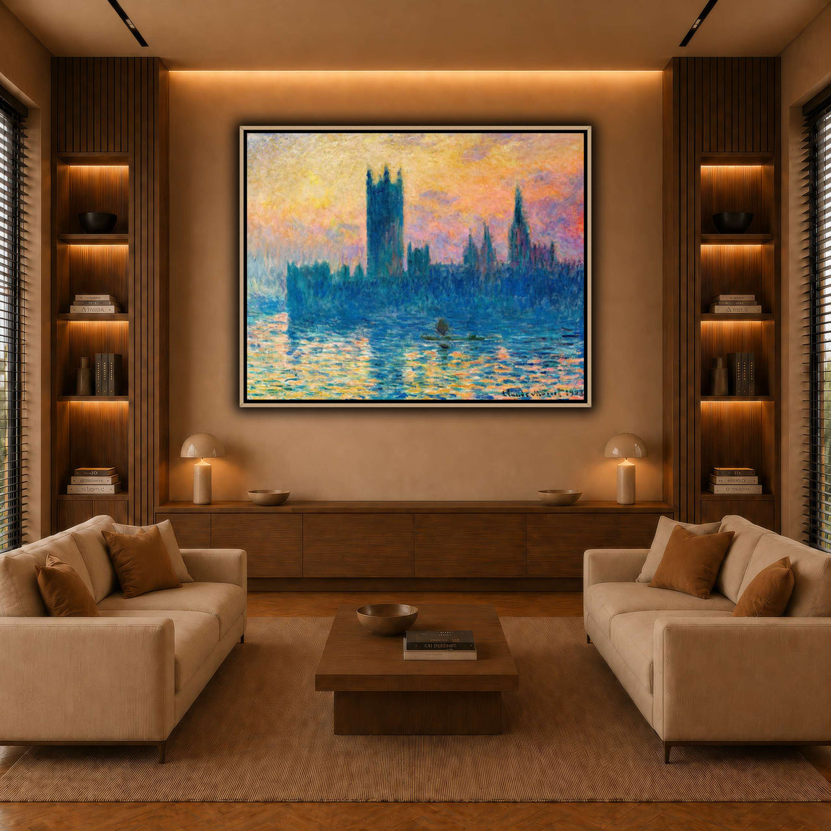 Claude_Monet_-_The_Houses_of_Parliament,_Sunset warm-living-room