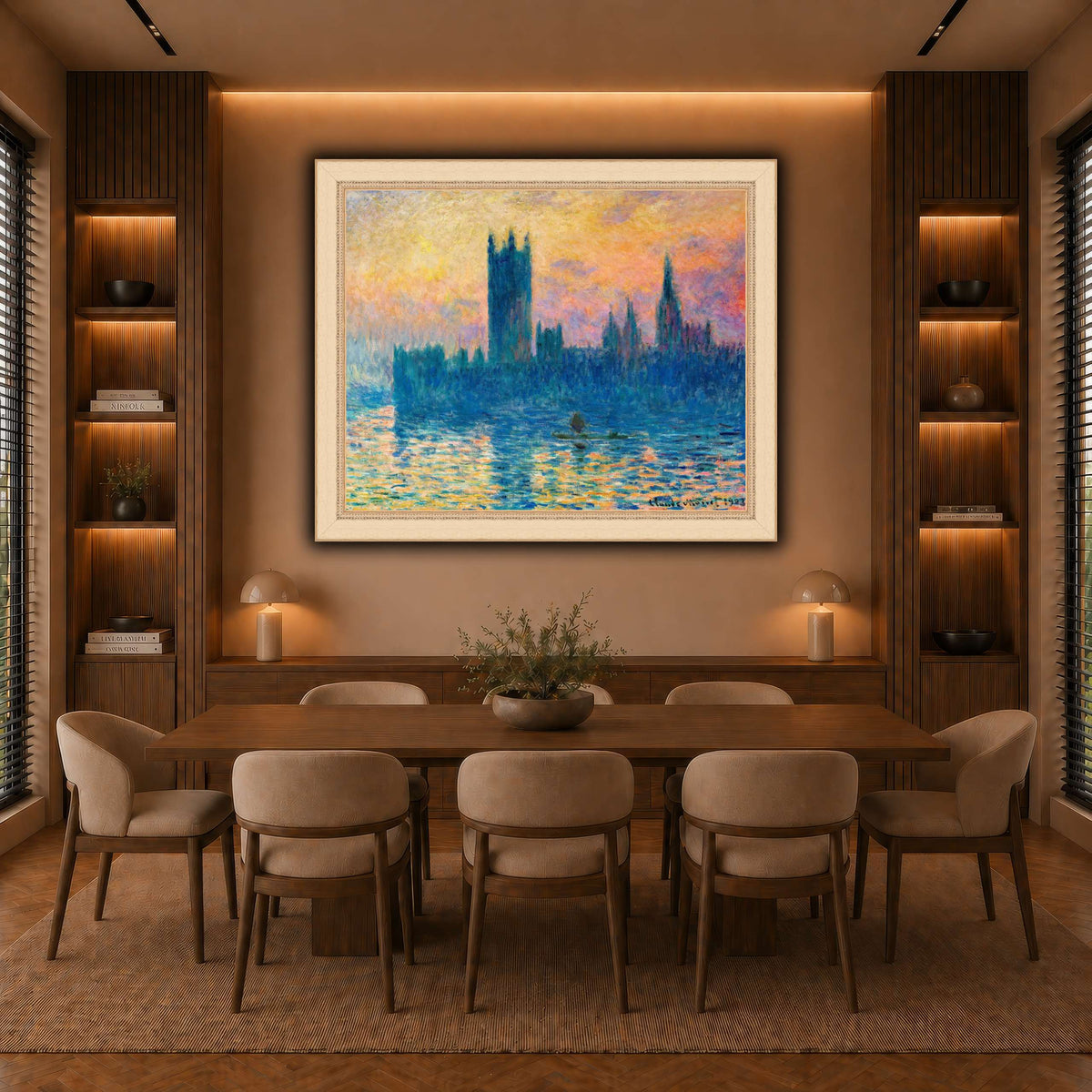 Claude_Monet_-_The_Houses_of_Parliament,_Sunset warm-dining room