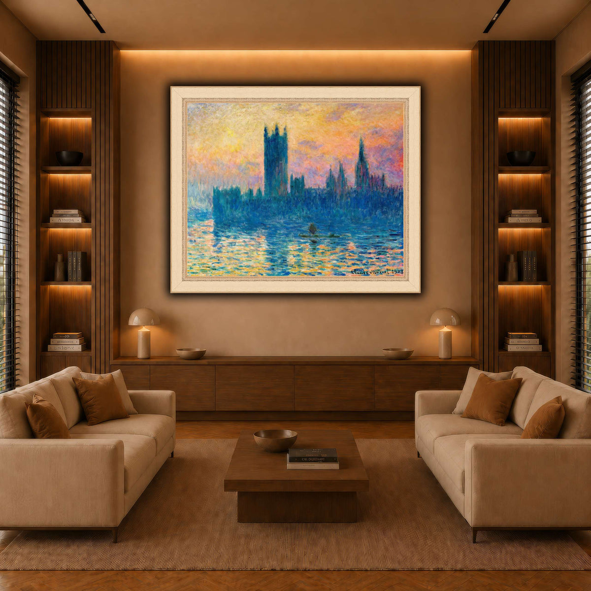 Claude_Monet_-_The_Houses_of_Parliament,_Sunset warm-living-room
