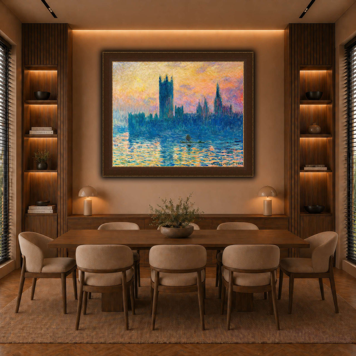 Claude_Monet_-_The_Houses_of_Parliament,_Sunset warm-dining room