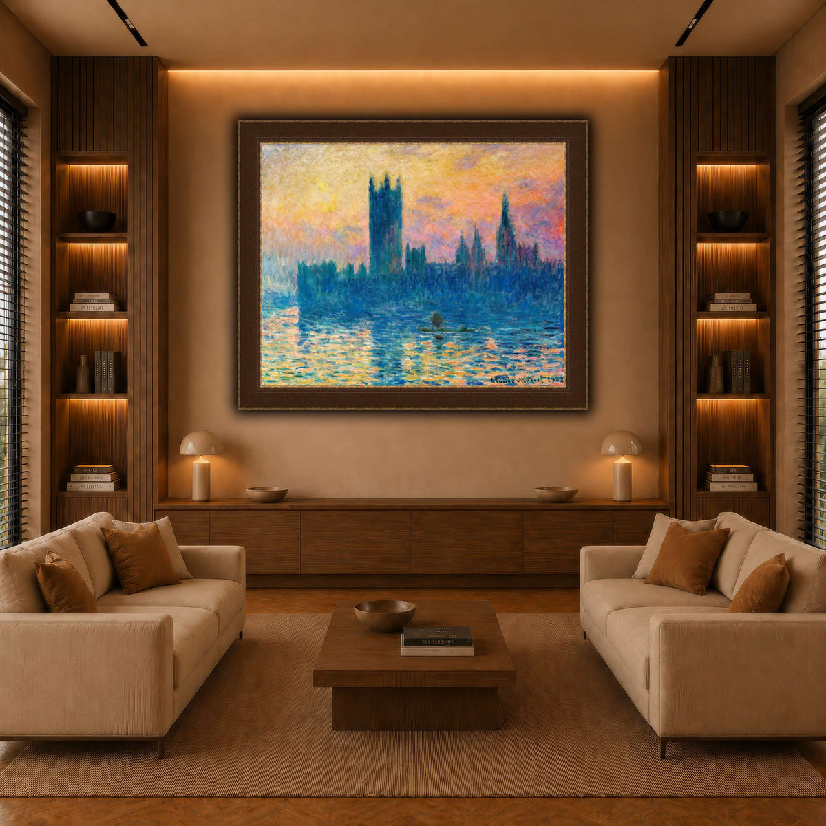 Claude_Monet_-_The_Houses_of_Parliament,_Sunset warm-living-room