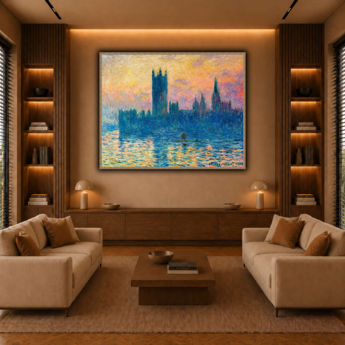 Claude_Monet_-_The_Houses_of_Parliament,_Sunset warm-living-room