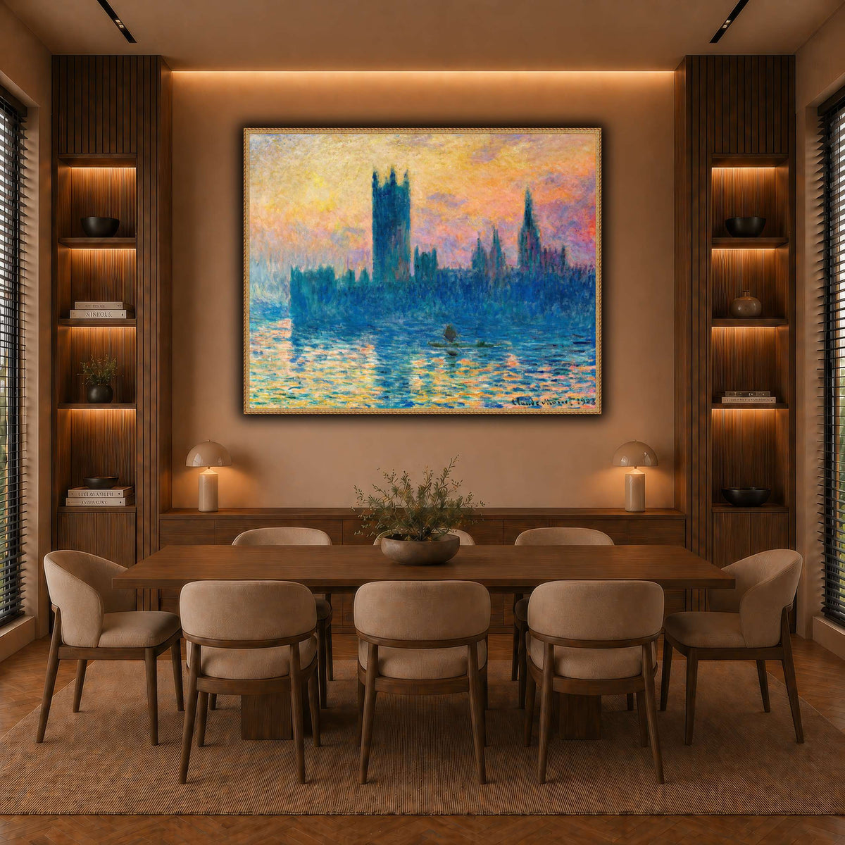 Claude_Monet_-_The_Houses_of_Parliament,_Sunset warm-dining room