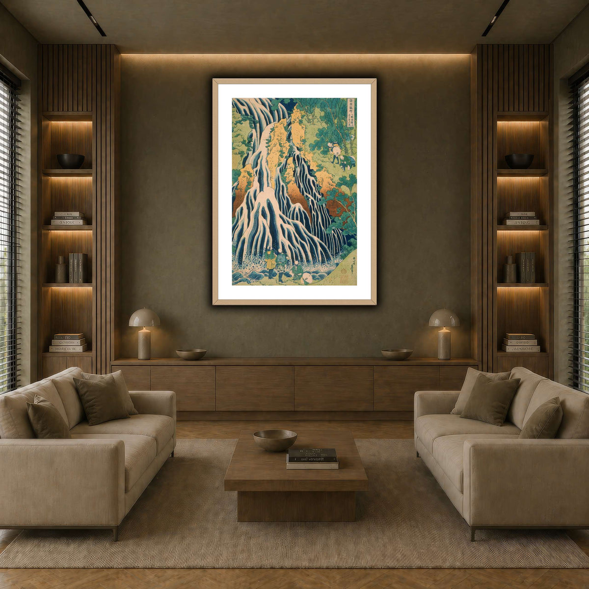 Japanese_-_Pilgrims_at_Kirifuri_Waterfall_on_Mount_Kuroka_Katsushika Hokusai  earth-living room