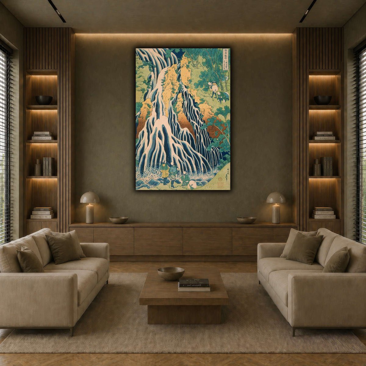 Japanese_-_Pilgrims_at_Kirifuri_Waterfall_on_Mount_Kuroka_Katsushika Hokusai  earth-living room