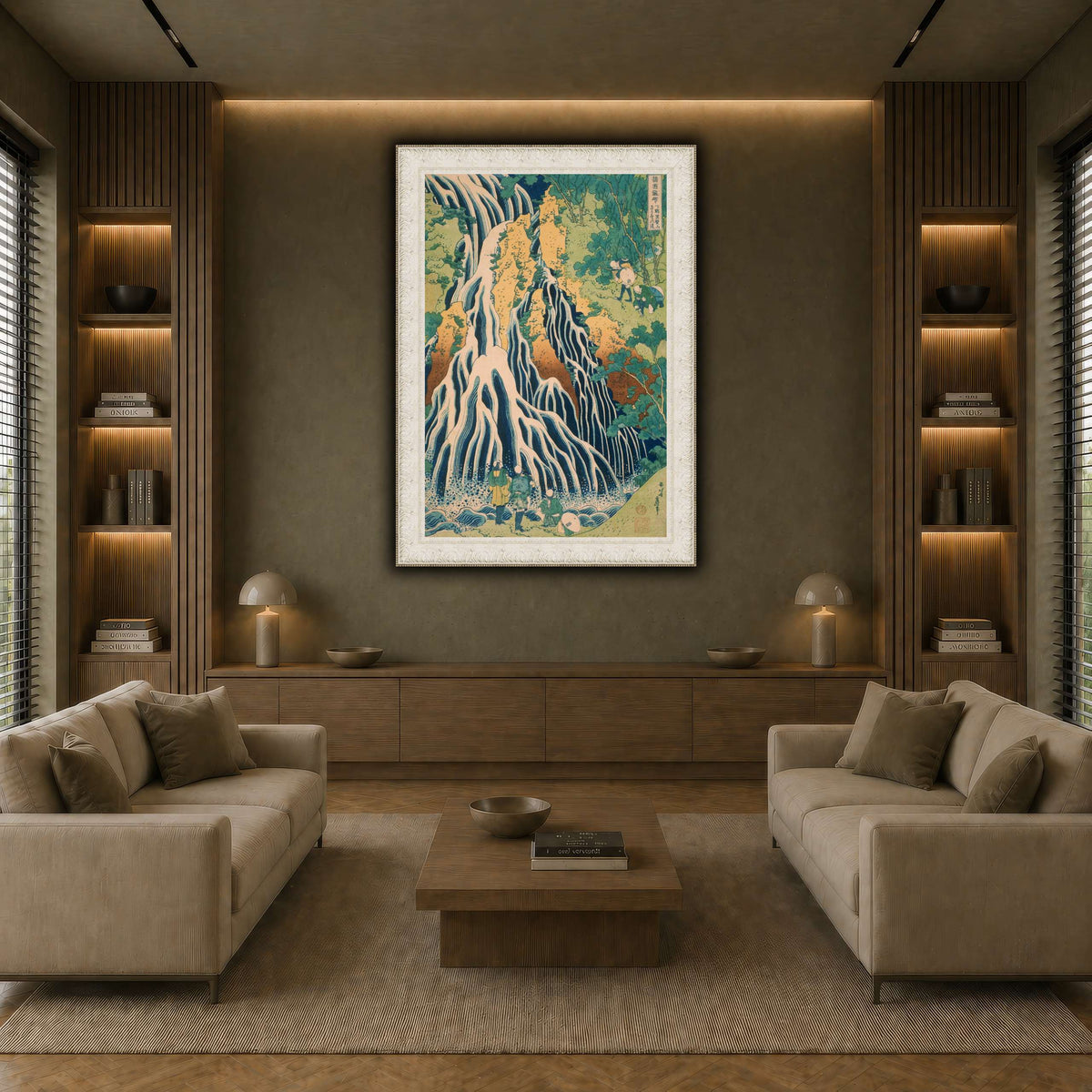 Japanese_-_Pilgrims_at_Kirifuri_Waterfall_on_Mount_Kuroka_Katsushika Hokusai  earth-living room