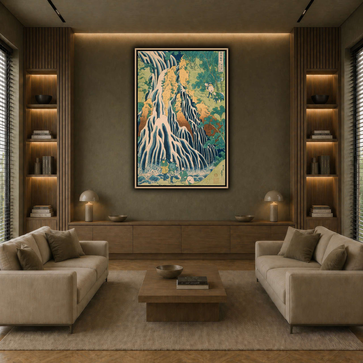 Japanese_-_Pilgrims_at_Kirifuri_Waterfall_on_Mount_Kuroka_Katsushika Hokusai  earth-living room