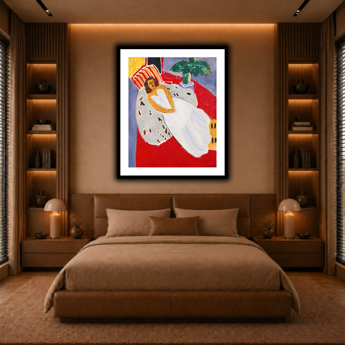 Jeune_Femme_en_blanc,_fond_rouge_Henri_Matisse warm-bedroom