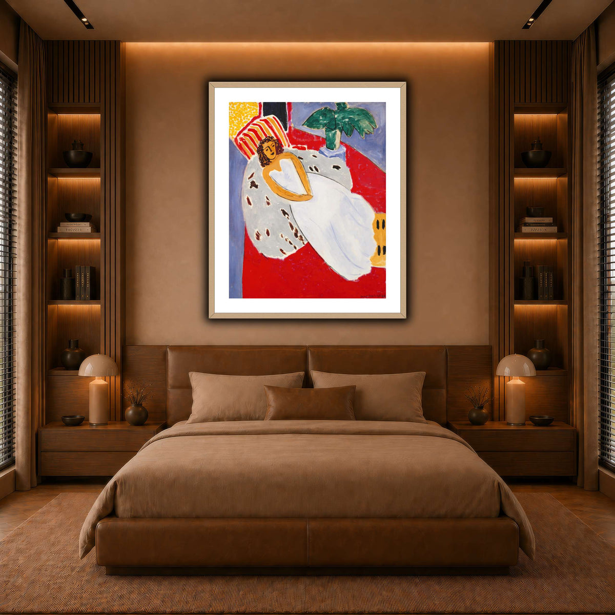 Jeune_Femme_en_blanc,_fond_rouge_Henri_Matisse warm-bedroom