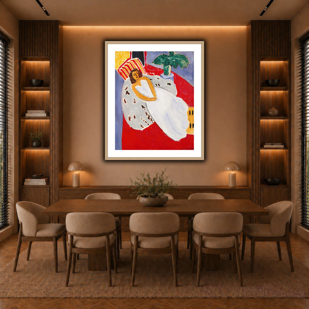 Jeune_Femme_en_blanc,_fond_rouge_Henri_Matisse warm-dining room