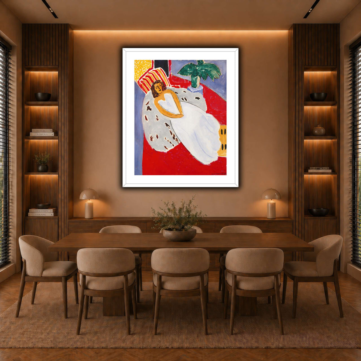 Jeune_Femme_en_blanc,_fond_rouge_Henri_Matisse warm-dining room