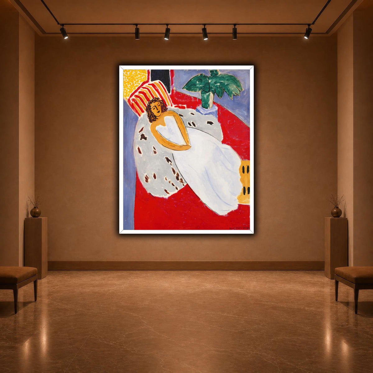 Jeune_Femme_en_blanc,_fond_rouge_Henri_Matisse warm-agallery