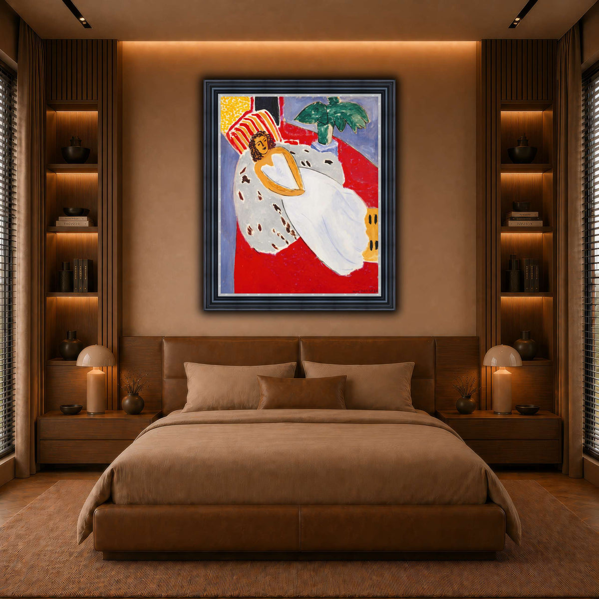 Jeune_Femme_en_blanc,_fond_rouge_Henri_Matisse warm-bedroom